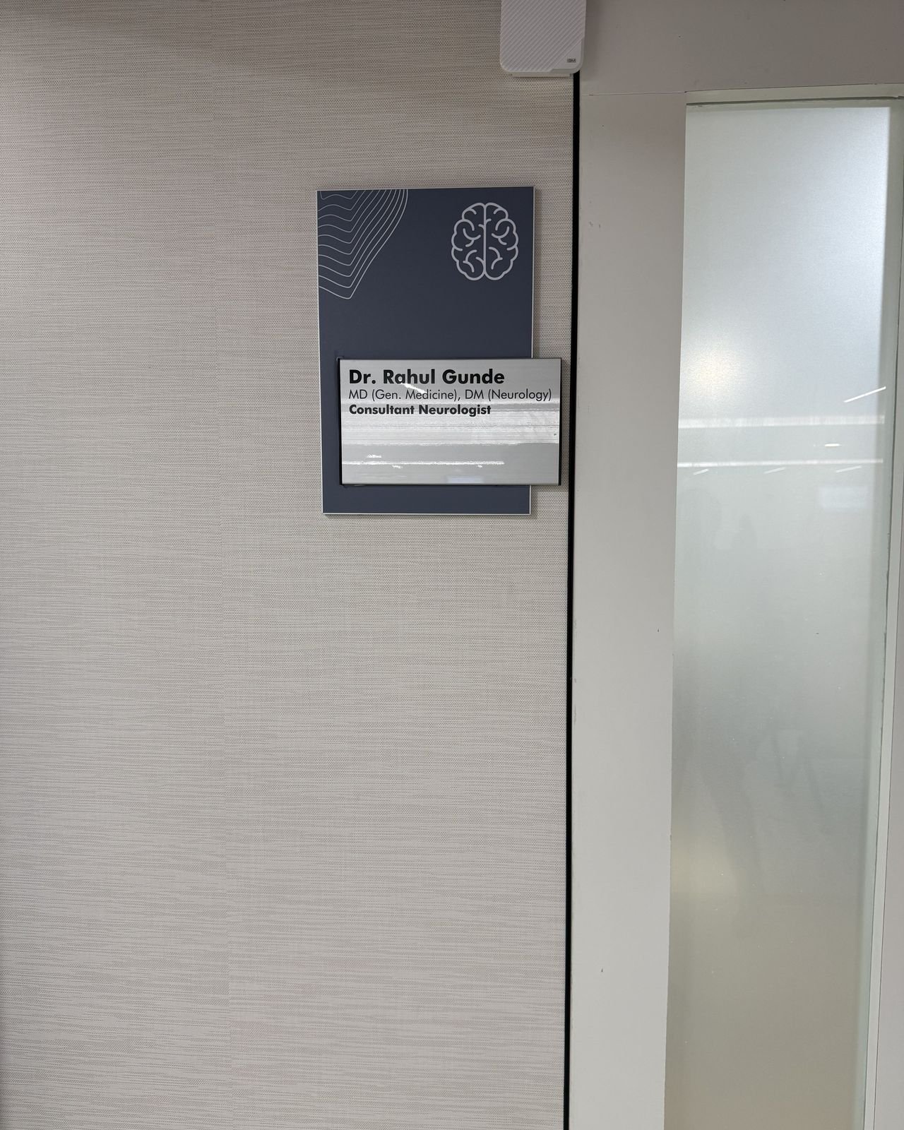 Dr Rahul Gunde's OPD room nameplate at KIMS Kompally